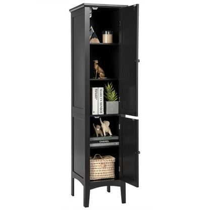 2-Door 160cm High Freestanding Bathroom Cabinet with 5-Tier Shelves-Black