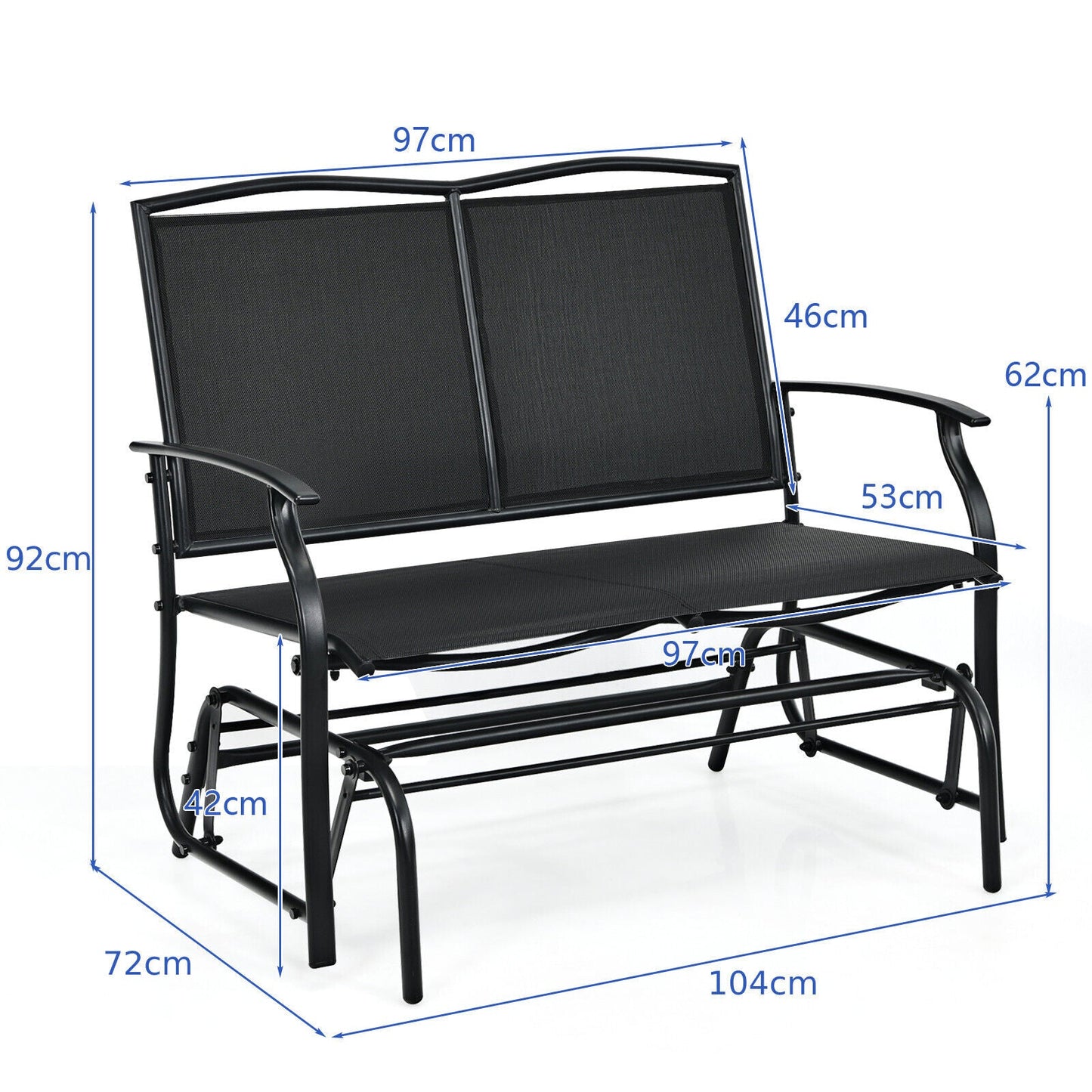 2-Person Patio Swing Glider Bench with Heavy-Duty Steel Frame-Black
