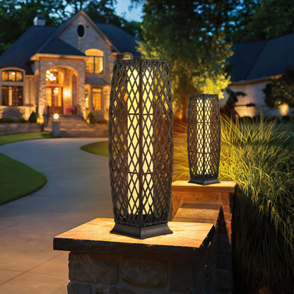 2 Pieces Outdoor Solar-Powered Floor Lamp Set-Black