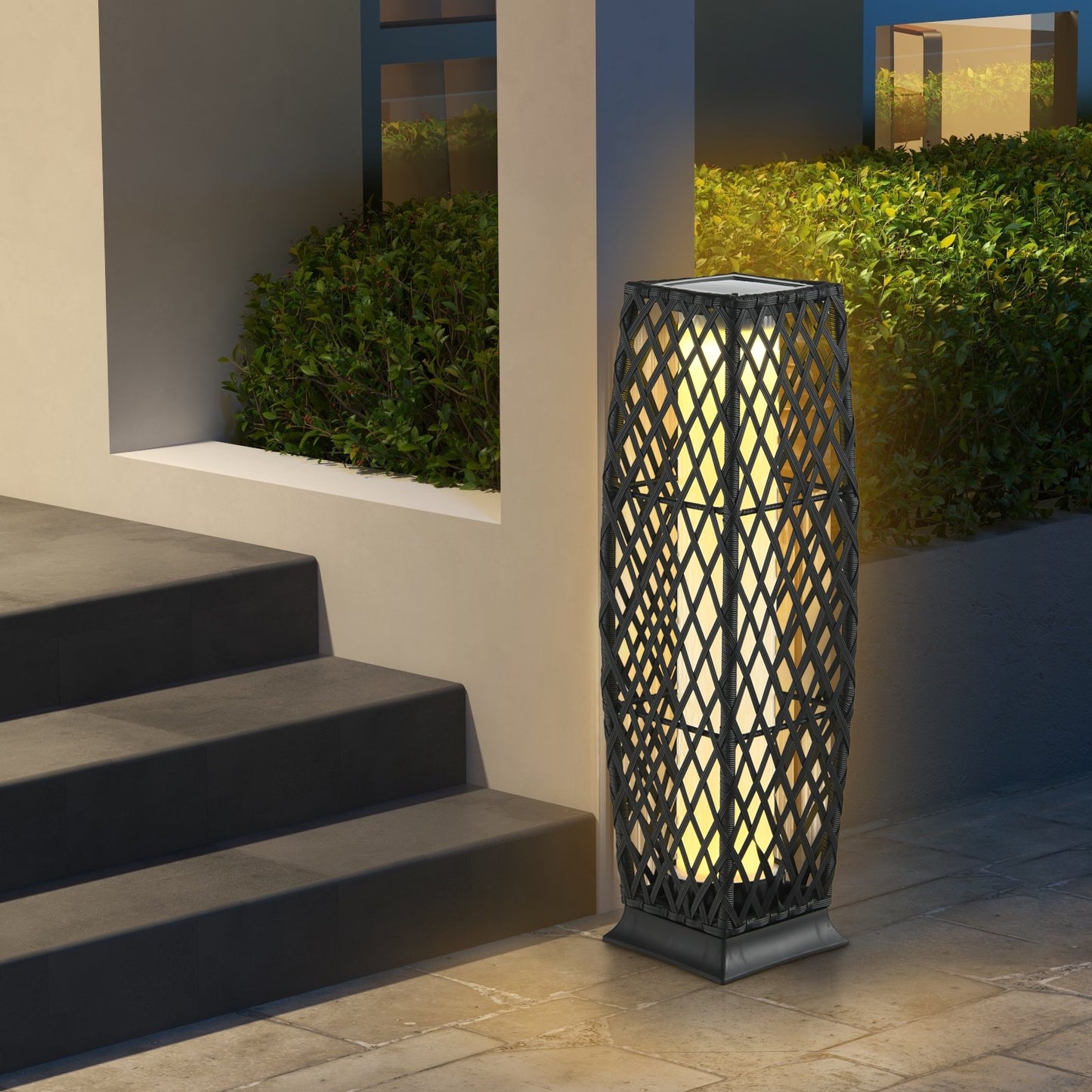 2 Pieces Outdoor Solar-Powered Floor Lamp Set-Black