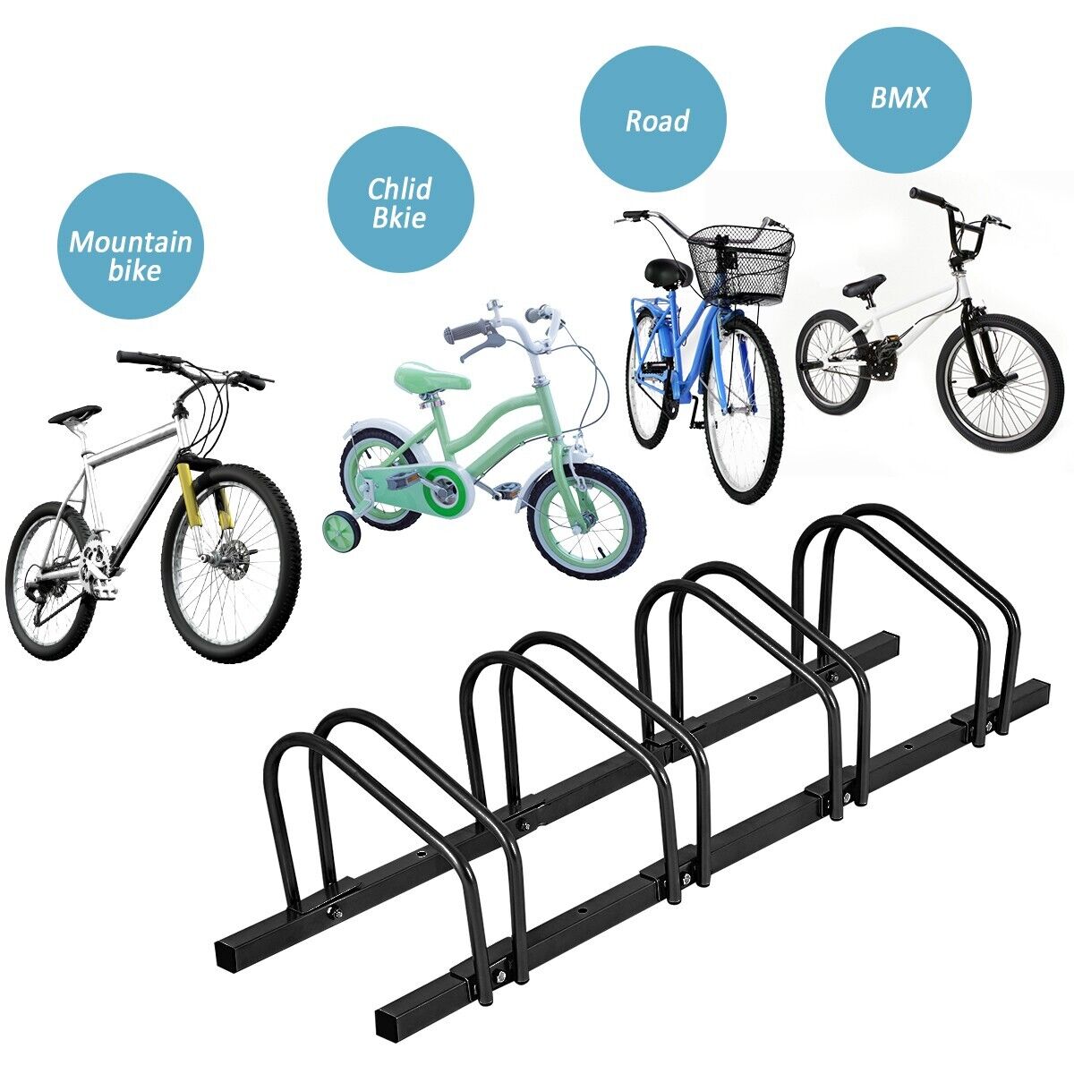 4-Bike Garage Bicycle Storage Rack-Black