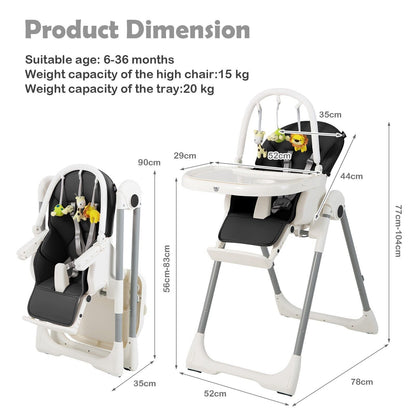 4-in-1 Foldable Baby High Chair with 7 Adjustable Heights and 4 Reclining Angles-Black