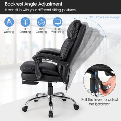 Ergonomic Adjustable High Back Rolling Computer Chair with Retractable Footrest-Black
