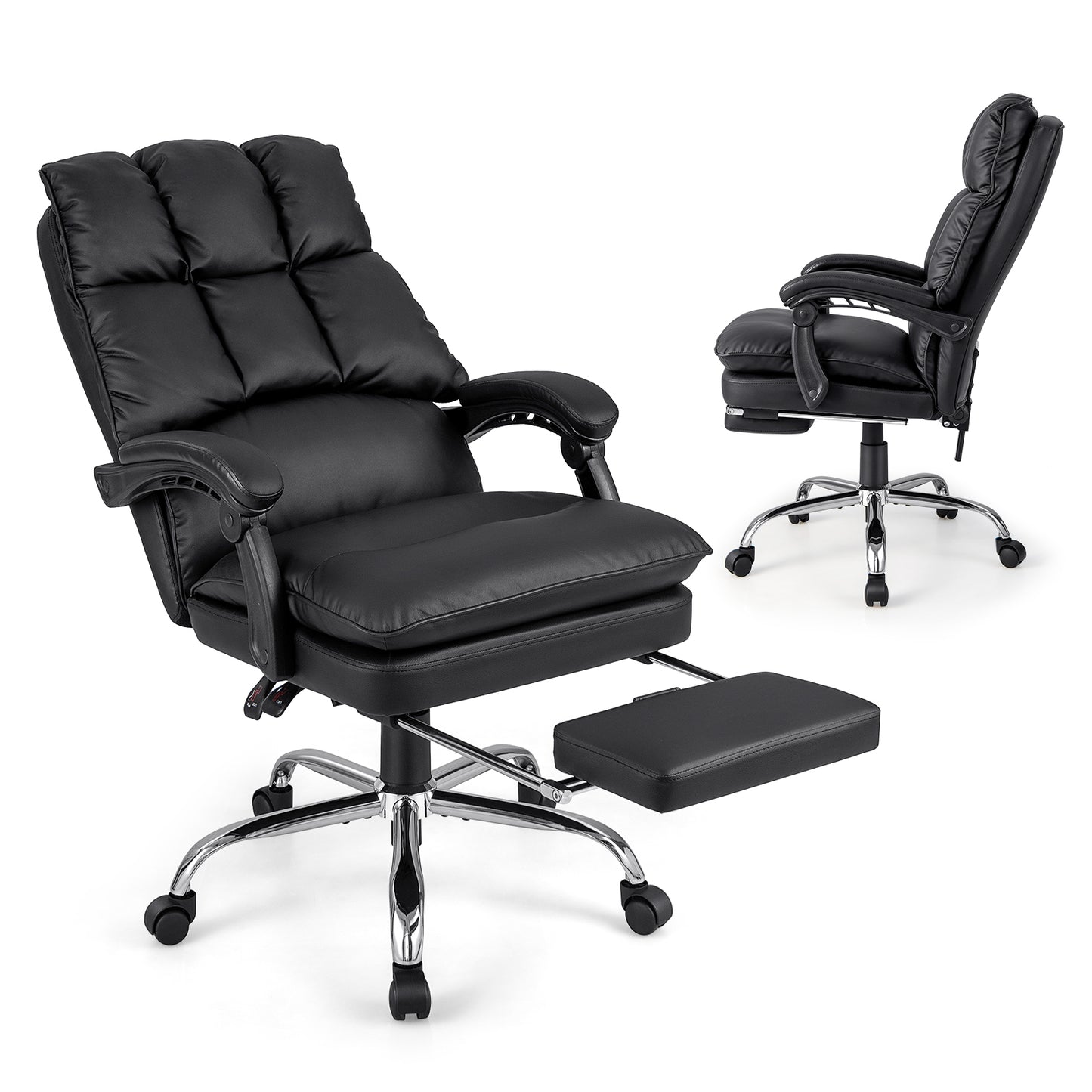 Ergonomic Adjustable High Back Rolling Computer Chair with Retractable Footrest-Black