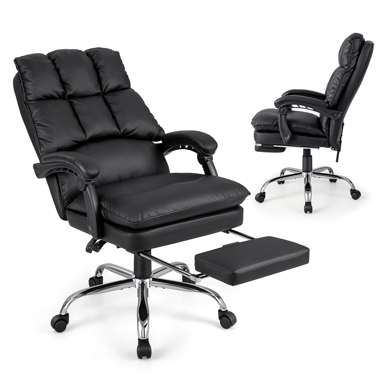 Ergonomic Adjustable High Back Rolling Computer Chair with Retractable Footrest-Black