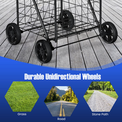 Heavy Duty Folding Shopping Cart with 83L Metal Basket-Black