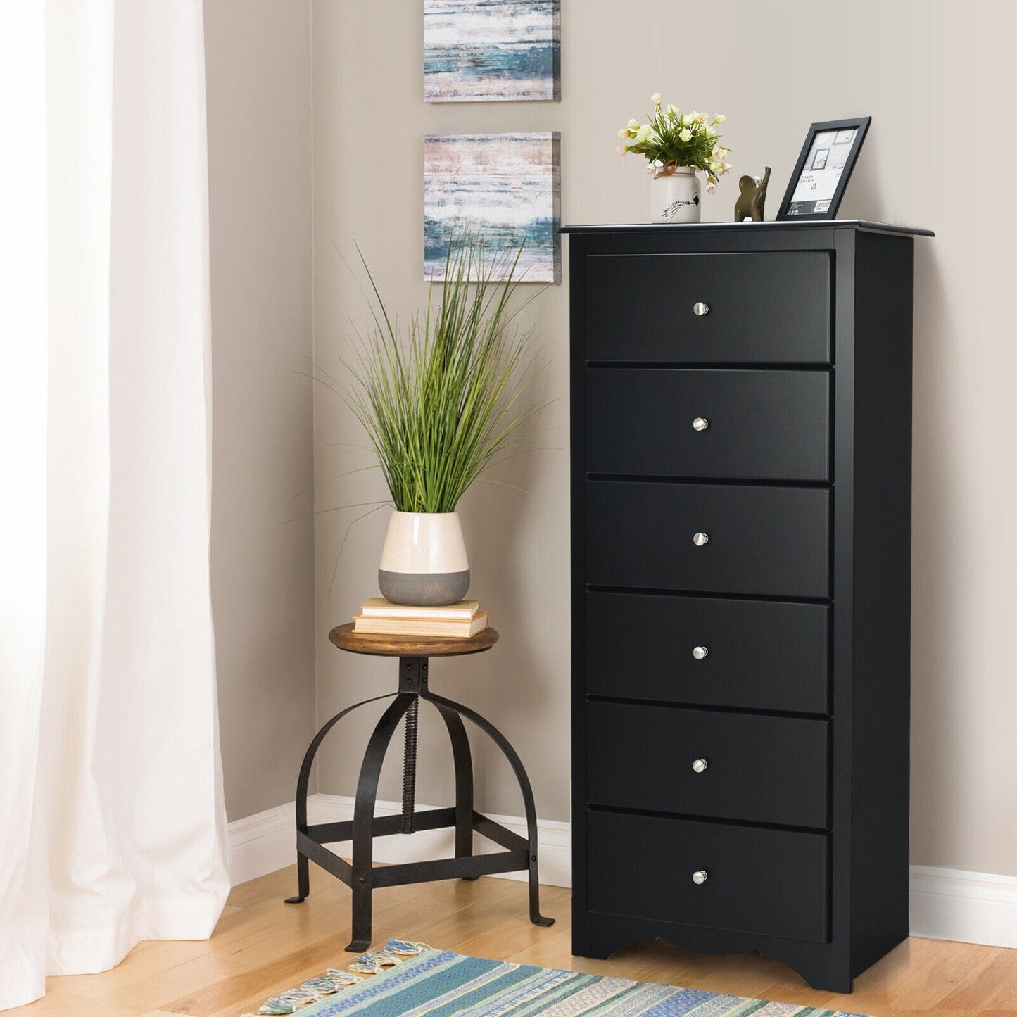 6-Drawer Freestanding Dresser Cabinet-Black