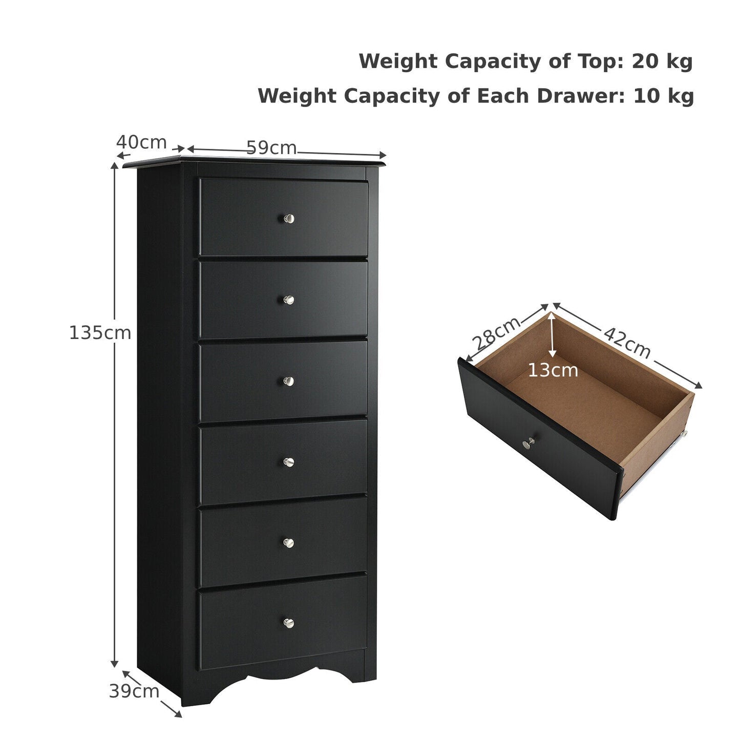 6-Drawer Freestanding Dresser Cabinet-Black