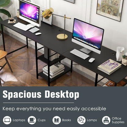 Wooden Industrial L-Shaped Desk with Storage Shelves-Black