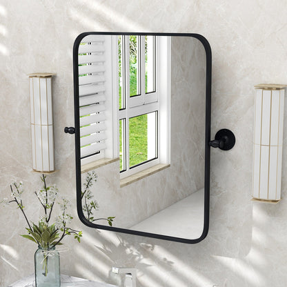 Black Metal Framed Pivot Rectangle Wall-Mounted Mirror