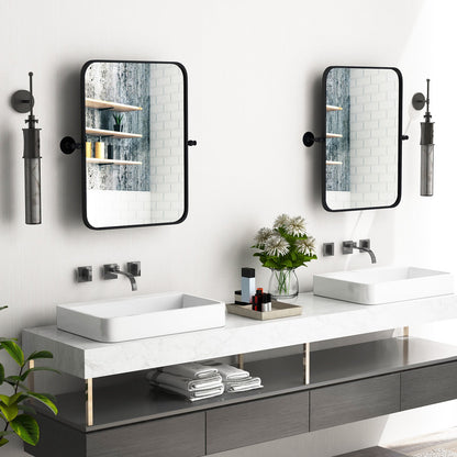 Black Metal Framed Pivot Rectangle Wall-Mounted Mirror