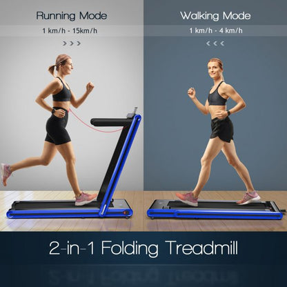 2-in-1 Folding Under Desk Treadmill with Dual LED Display-Blue
