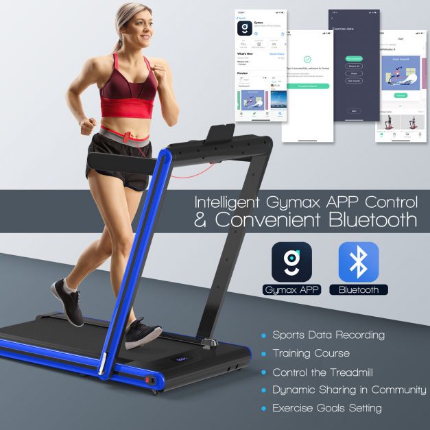 2-in-1 Folding Under Desk Treadmill with Dual LED Display-Blue