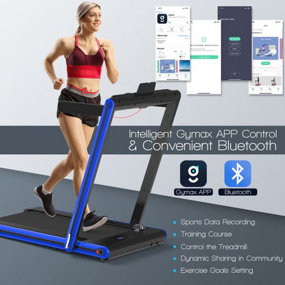 2-in-1 Folding Under Desk Treadmill with Dual LED Display-Blue