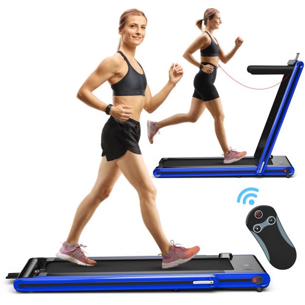 2-in-1 Folding Under Desk Treadmill with Dual LED Display-Blue