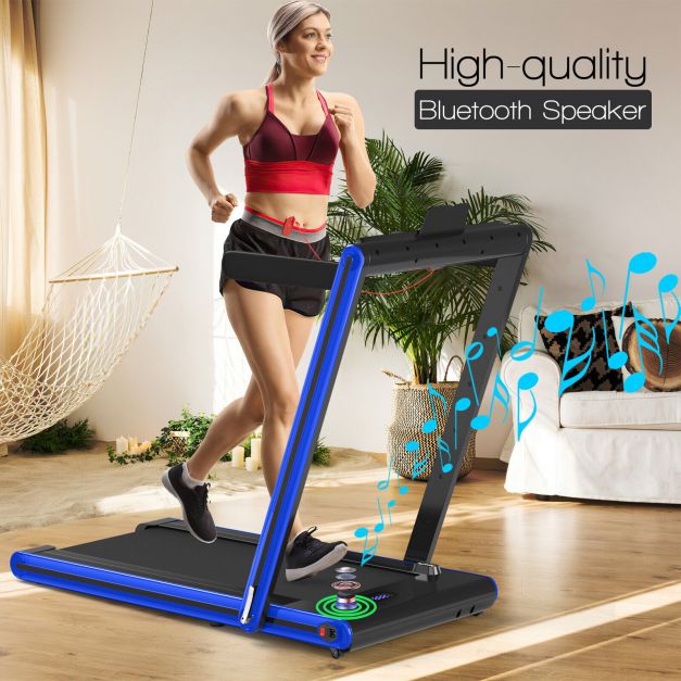 2-in-1 Folding Under Desk Treadmill with Dual LED Display-Blue