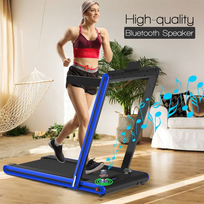 2-in-1 Folding Under Desk Treadmill with Dual LED Display-Blue