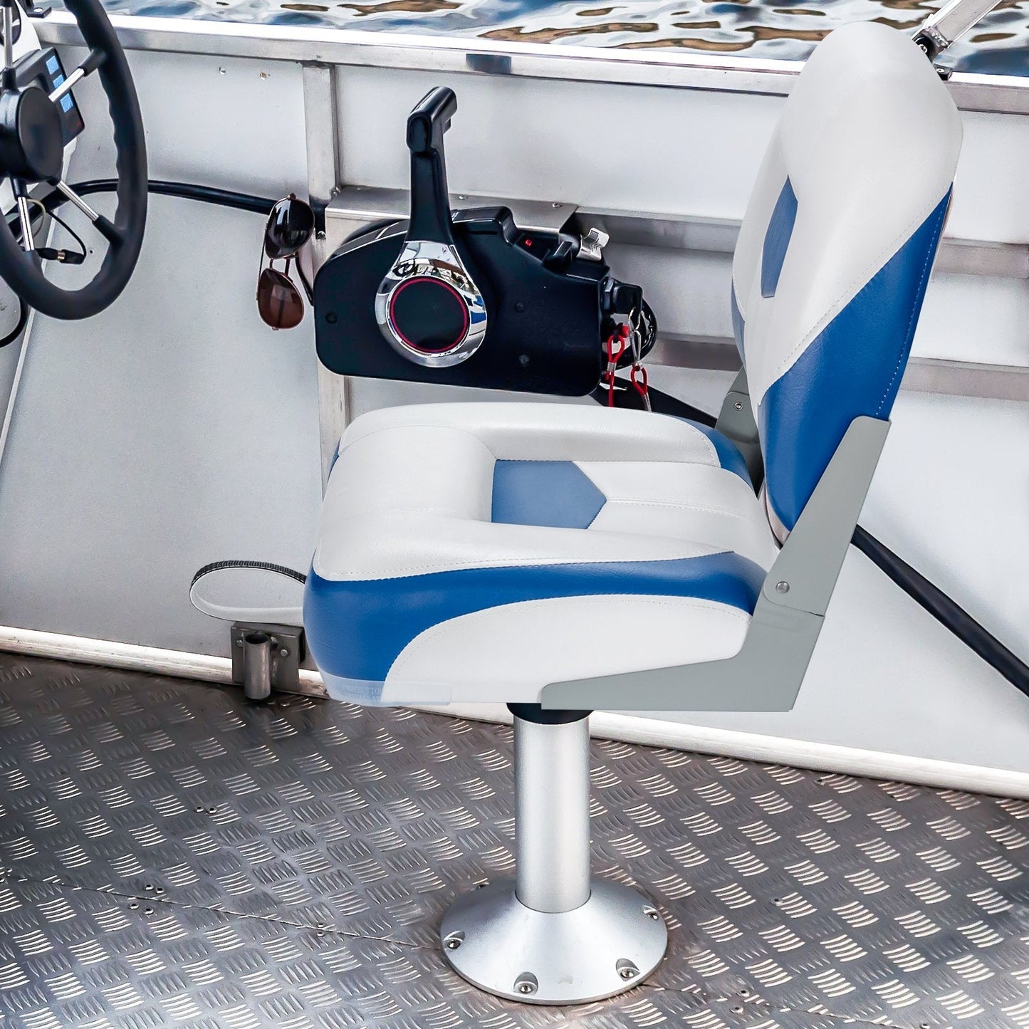 2 Pieces Folding Low-Back Boat Chair Set with Long Fixation Strap-Blue