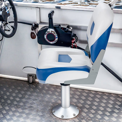 2 Pieces Folding Low-Back Boat Chair Set with Long Fixation Strap-Blue