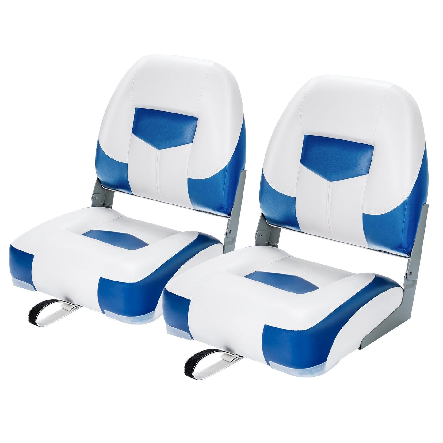 2 Pieces Folding Low-Back Boat Chair Set with Long Fixation Strap-Blue