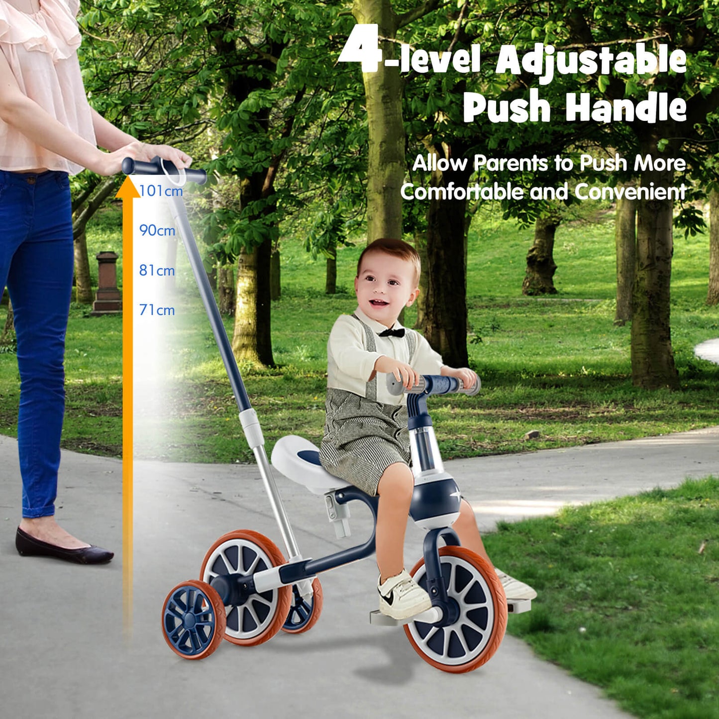 4-in-1 Multifunctional Kids Training Balance Trike wih Adjustable Push Handle-Navy