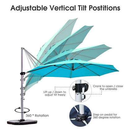 3.3m Patio Cantilever Umbrella with Tilting Adjustment and Cross base-Blue