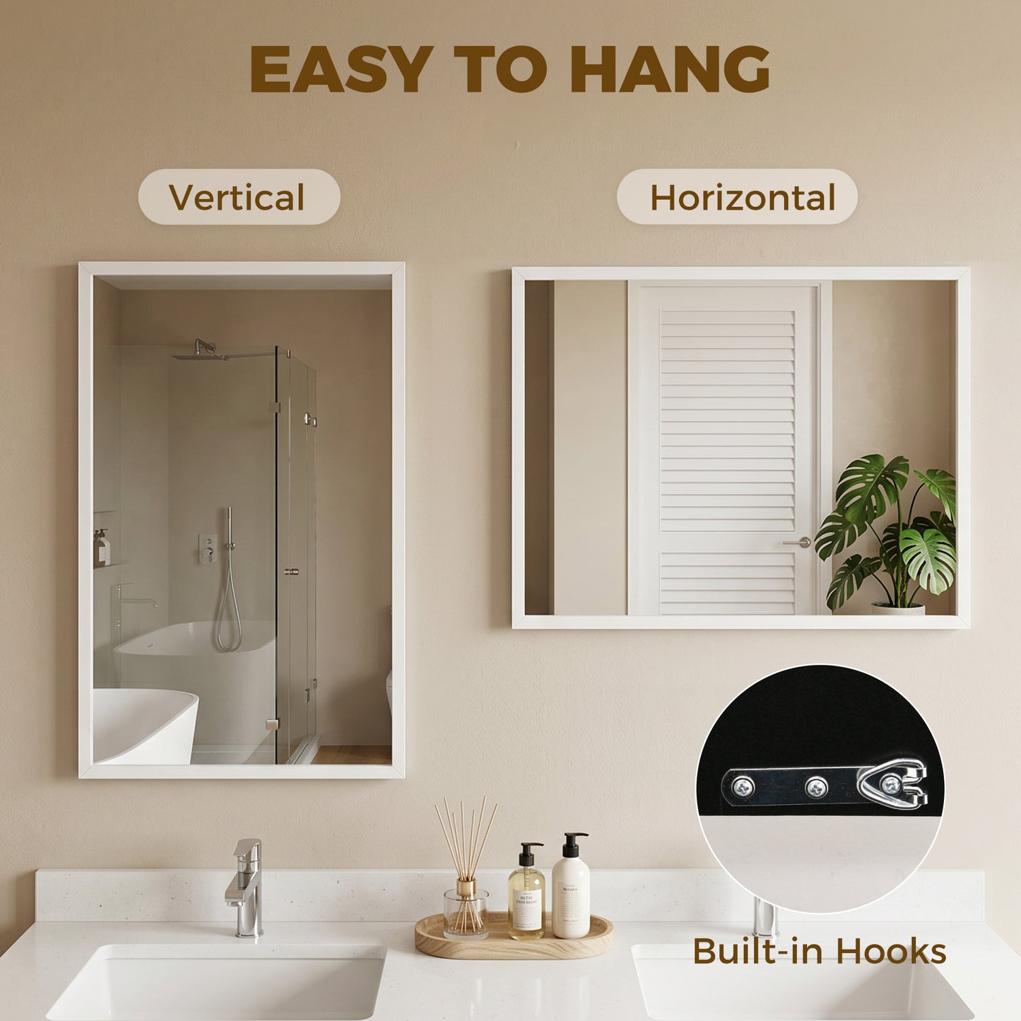 HOMCOM Wall-Mounted Bathroom Mirror, 70 x 50 cm Wall Mirror for Living Room, Bedroom, Hallway, White