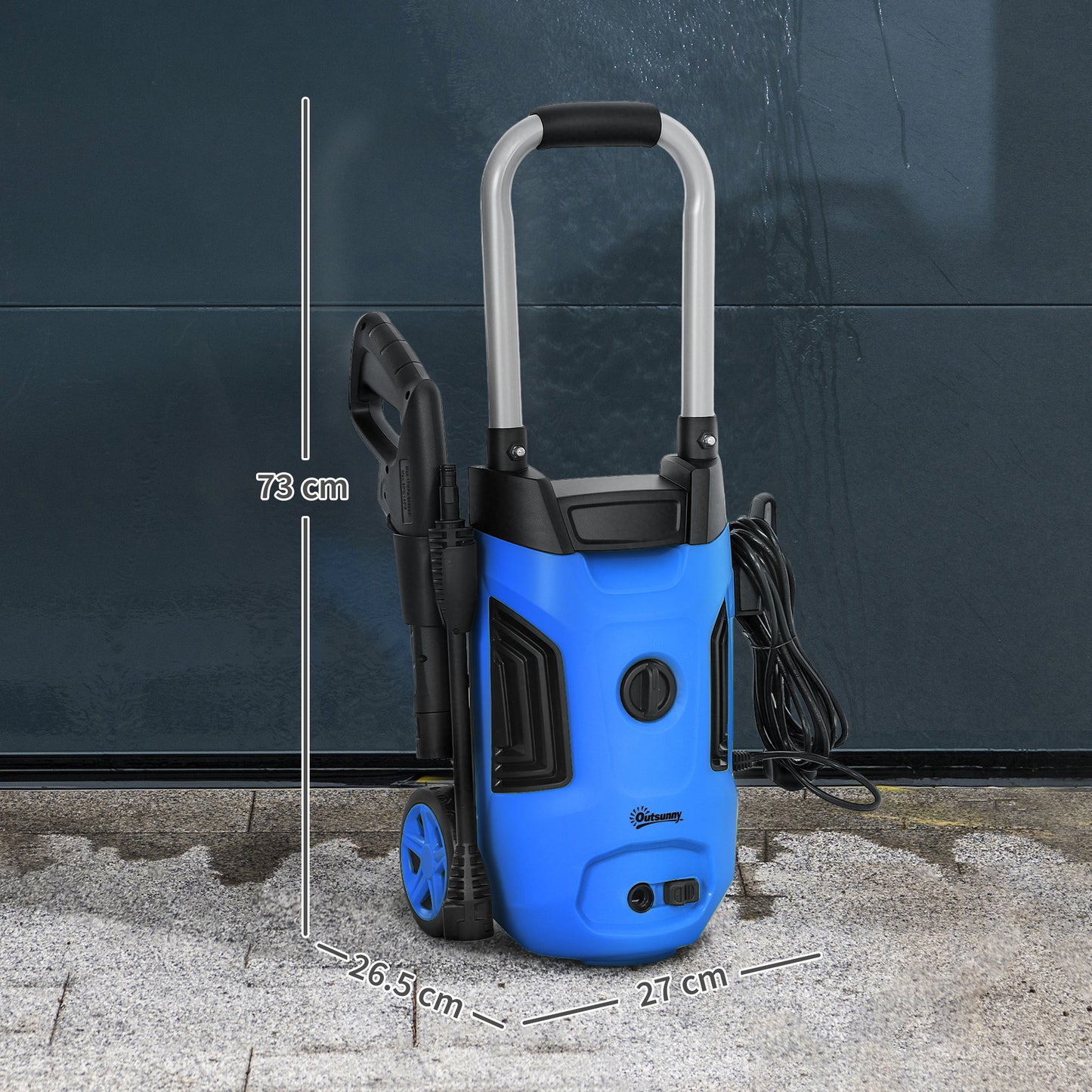Outsunny 1800W High√Ç Pressure√Ç Washer, 150 Bar Pressure, 420 L/h Flow, Portable Power Washer Jet Wash Cleaner with Adjustable Nozzle, 6M Hose, Steel Handle for Home Patio Car Driveway, Blue