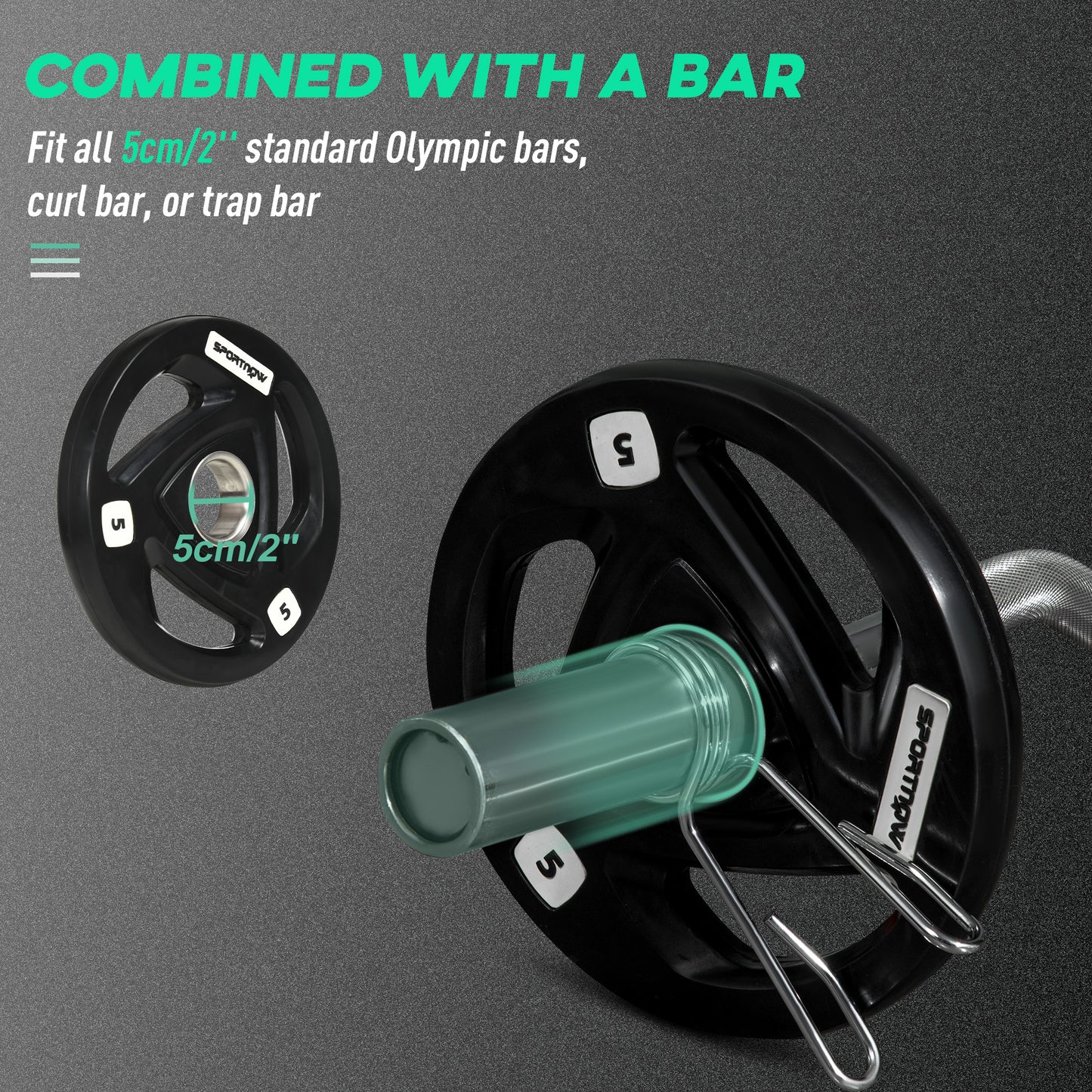 SPORTNOW 2 x 5 kg ciężarki, zestaw sztangi z uchwytem Tri-Grip powlekanej gumą z otworami 2" 5 cm, do domu, na siłownię, do podnoszenia ciężarów i treningu siłowego