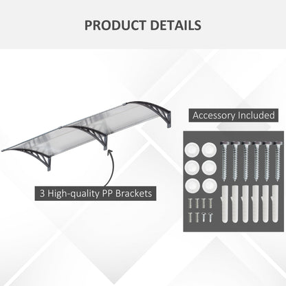 Outsunny Front Door Canopy Outdoor Awning Aluminium Rigid Plastic Polycarbonate Rain Shelter UV Water Rain Resistant 196 x 75cm Clear
