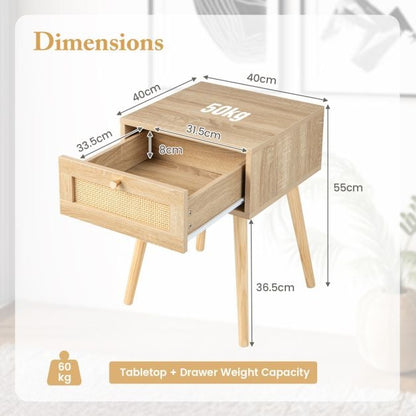 Set of 2 Rattan Bedside Tables with Drawers Side Table Nightstand Night Console Sofa Table