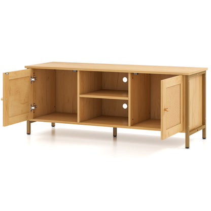 Boho TV Stand for TV up to 55 Inches with Faux Rattan Door-Natural