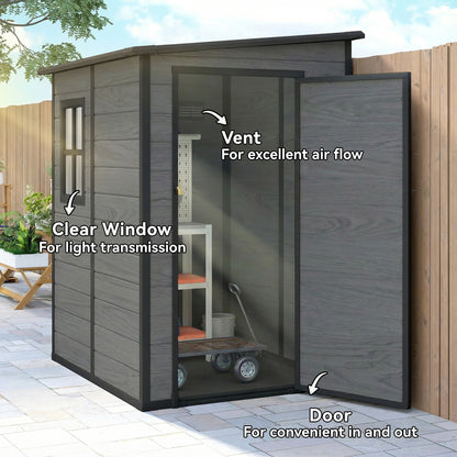Outsunny 4'x5' Garden Storage Shed, Lean to Shed, Lockable Garden Shed with Window, Vent and Plastic Roof, Wood-Effect