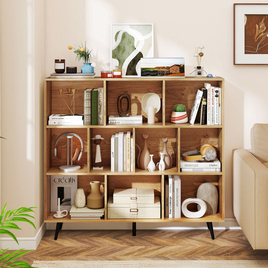 10-Cube Bookcase 120 CM Mid Century Modern Storage Organizer-Natural