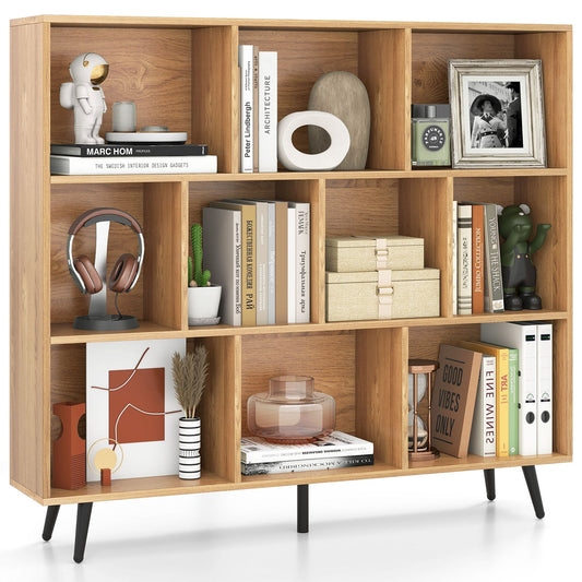 10-Cube Bookcase 120 CM Mid Century Modern Storage Organizer-Natural