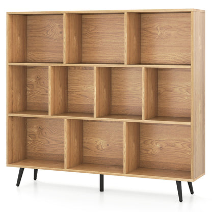 10-Cube Bookcase 120 CM Mid Century Modern Storage Organizer-Natural