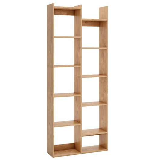 12-Tier Bookcase with Anti-Tipping Kits and Wood Display Shelf-Natural