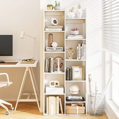 12-Tier Bookcase with Anti-Tipping Kits and Wood Display Shelf-White
