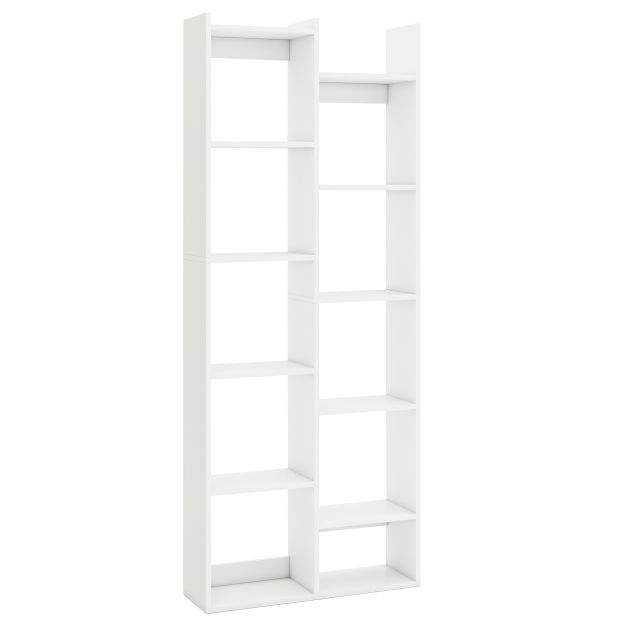 12-Tier Bookcase with Anti-Tipping Kits and Wood Display Shelf-White