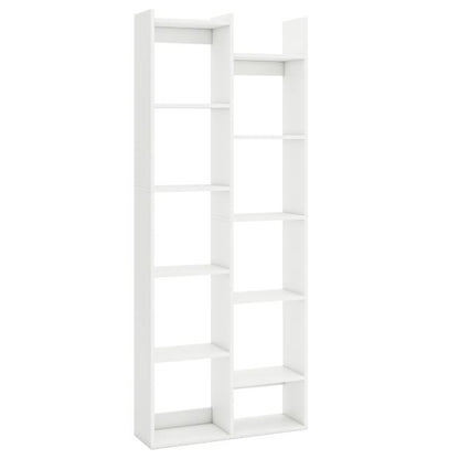 12-Tier Bookcase with Anti-Tipping Kits and Wood Display Shelf-White