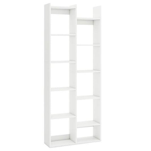 12-Tier Bookcase with Anti-Tipping Kits and Wood Display Shelf-White