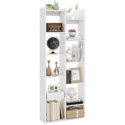 12-Tier Bookcase with Anti-Tipping Kits and Wood Display Shelf-White