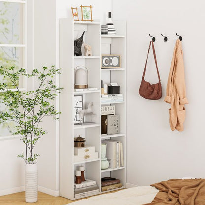 12-Tier Bookcase with Anti-Tipping Kits and Wood Display Shelf-White