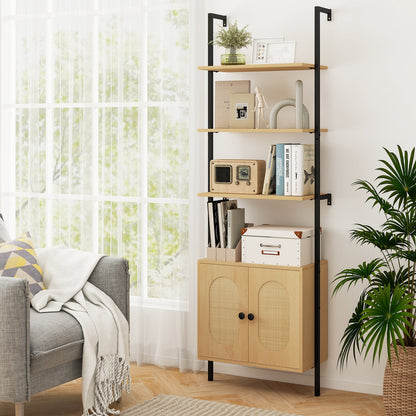 Bookcase with Rattan Cabinet and Adjustable Shelf-Natural