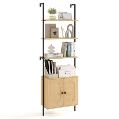 Bookcase with Rattan Cabinet and Adjustable Shelf-Natural