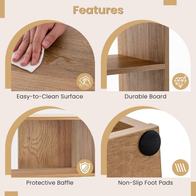 3-tier Bookshelf Irregular Open Back Bookcase with 3 Cubes-Natural