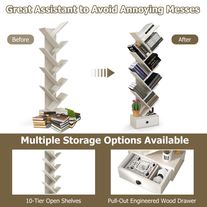 رف كتب على شكل شجرة مكون من 10 طبقات مع درج ومجموعة مقاومة للانقلاب - بيج