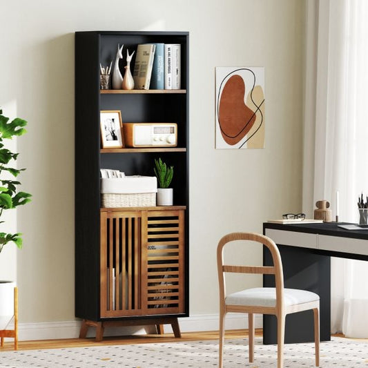 178 CM 5-Tier Bookshelf with Reversible Adjustable Shelf-Black