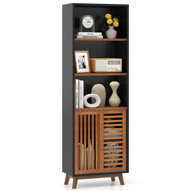 178 CM 5-Tier Bookshelf with Reversible Adjustable Shelf-Black