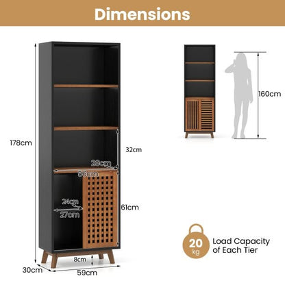 178 CM 5-Tier Bookshelf with Reversible Adjustable Shelf-Black